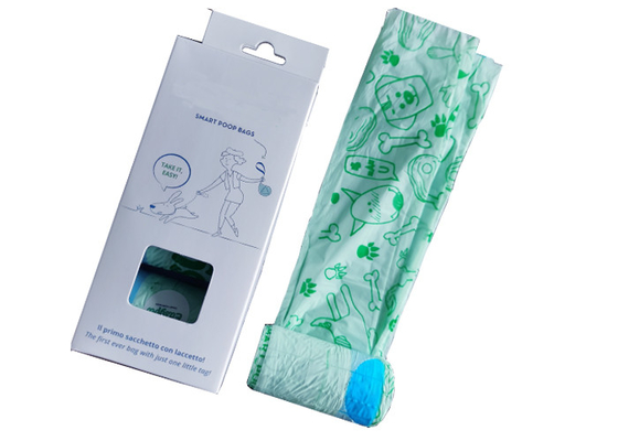 Drawstring 30mm×60mm Biodegradable Dog Poop Bags Earth Friendly On Rolls