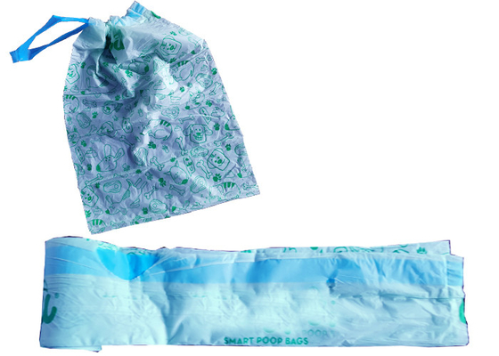 Drawstring 30mm×60mm Biodegradable Dog Poop Bags Earth Friendly On Rolls