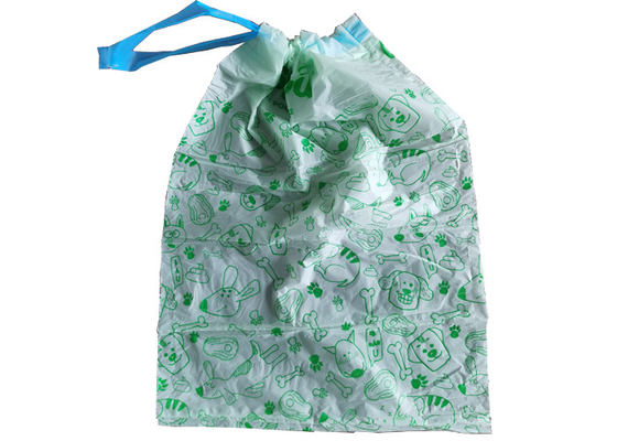 Drawstring 30mm×60mm Biodegradable Dog Poop Bags Earth Friendly On Rolls